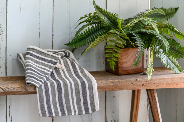 100% Linen Teatowel - Stripe Grey