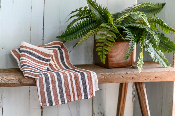 100% Linen Teatowel - Stripe Red